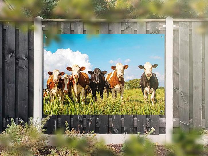 NR 1302: Tuinposter bonte koeien in wei 120x180cm, Tuin en Terras, Tuinwanddecoratie, Nieuw