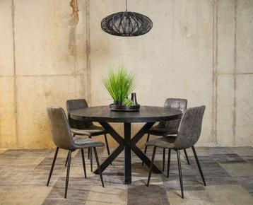 Eettafel mangohout Zwart 120 cm met 4 Leonardo stoelen |
