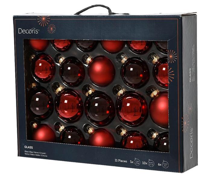 Kerstballen Glas Ossenbloedrood 7 cm Set van 21, Huis en Inrichting, Woonaccessoires | Kunstplanten en Kunstbloemen, Nieuw, Ophalen of Verzenden