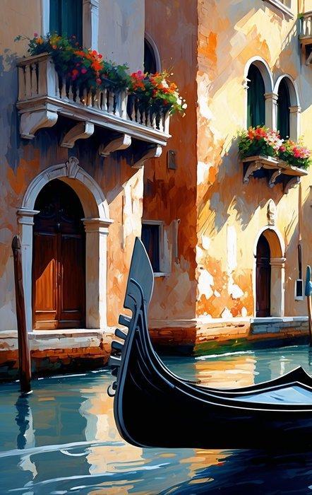 LuisonArt - Sinfonia Veneziana: Un Gondoliere nel Labirinto, Antiek en Kunst, Kunst | Schilderijen | Modern