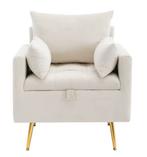 Fluwelen Fauteuil – Opbergruimte - Gouden Poten + Kussens, Verzenden, Wit, Nieuw, Stof