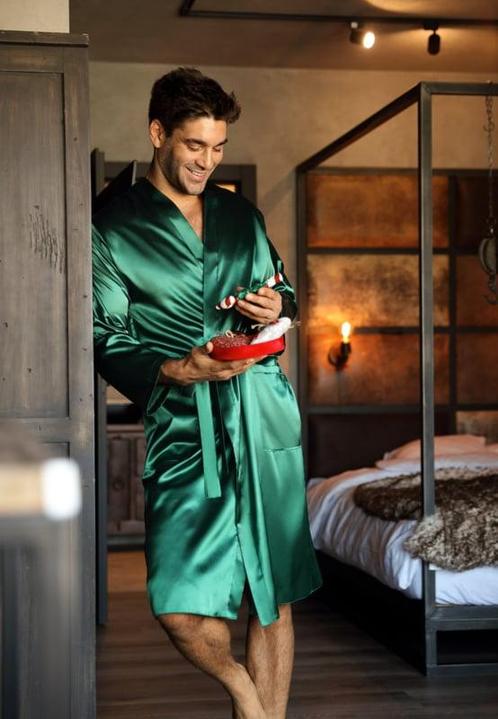 DKaren | Satijnen heren badjas - Christian | groen, Kleding | Heren, Pyjama's, Nieuw, Overige maten, Verzenden