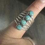 Zilveren grote natuurlijke turquoise ring met 4 stenen, Sieraden, Tassen en Uiterlijk, Ringen, Verzenden, Nieuw, Zilver