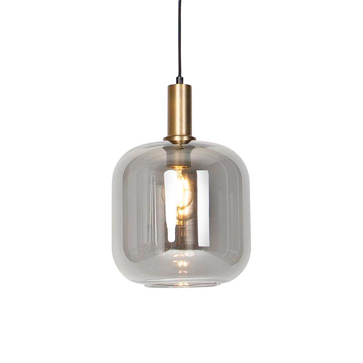 Design hanglamp zwart met goud en smoke glas - Zuzanna, Huis en Inrichting, Lampen | Hanglampen, Nieuw, Glas, 75 cm of meer