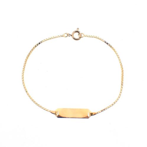 Gouden Venetiaanse schakel armband met plaatje | 16,5 cm, Sieraden, Tassen en Uiterlijk, Armbanden, Overige kleuren, Gebruikt