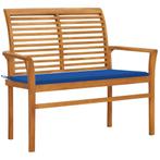 vidaXL Tuinbank met koningsblauw kussen 112 cm massief, Verzenden, Nieuw, Teakhout
