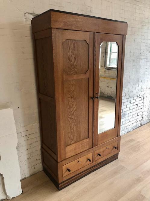 Kledingkast art deco facet spiegel lades (Bezorging heel NL), Antiek en Kunst, Antiek | Meubels | Kasten, Ophalen of Verzenden