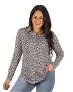 Lila/zwart/ecru print travelstof blouse van By Swan, Nieuw, Verzenden