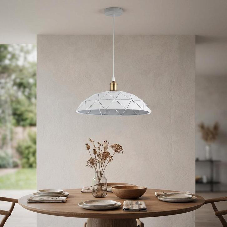 Hanglamp | Dalia | Ø38,5cm | 1-lichts | Wit | E27, Huis en Inrichting, Lampen | Hanglampen, Nieuw, 75 cm of meer, Ophalen of Verzenden