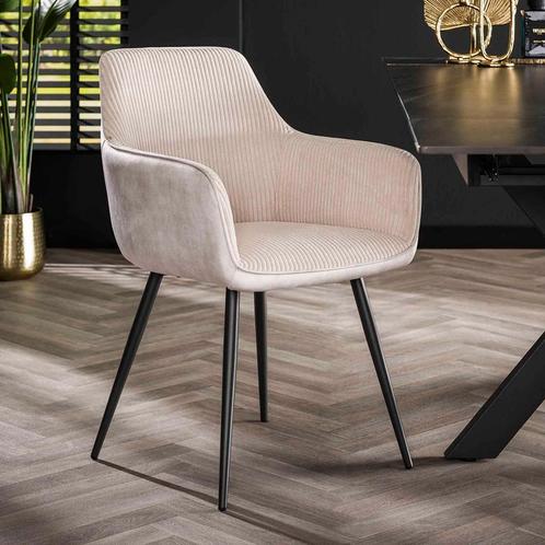 *WOONWINKEL* Creme Ribstof Eetkamerstoel, Huis en Inrichting, Stoelen, Wit, Nieuw, Verzenden