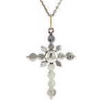 Zilveren vintage victoriaanse kruis hanger met roosdiamant, Sieraden, Tassen en Uiterlijk, Kettinghangers, Ophalen of Verzenden