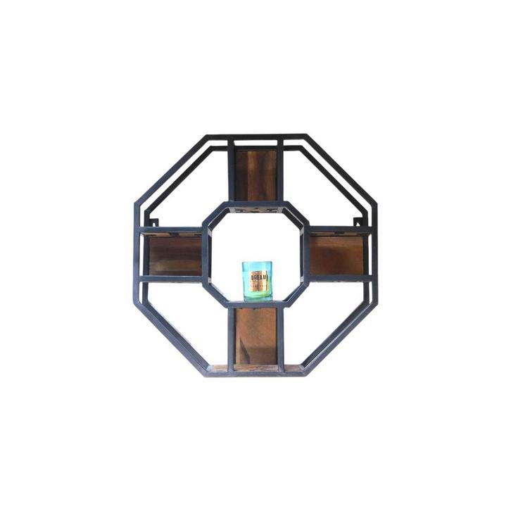 Industrieel wandrek, zwart metaal, hout, modern muurrek, Huis en Inrichting, Overige Huis en Inrichting, Ophalen of Verzenden