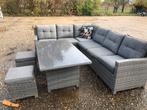 Prachtige diningeset met tafel met glasplaat, Zo goed als nieuw, Loungeset, Wicker, Bank