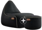 Canvas Lounge Chair & Pouf - Zwart, Huis en Inrichting, Zitzakken, Verzenden, Nieuw