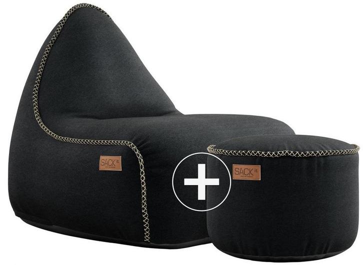 Canvas Lounge Chair & Pouf - Zwart, Huis en Inrichting, Zitzakken, Verzenden