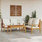 vidaXL 3-delige Loungeset met kussens massief acaciahout, Verzenden, Nieuw, Hardhout, Loungeset