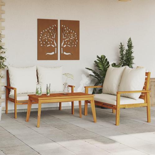 vidaXL 3-delige Loungeset met kussens massief acaciahout, Tuin en Terras, Tuinsets en Loungesets, Loungeset, Nieuw, Hardhout, Verzenden
