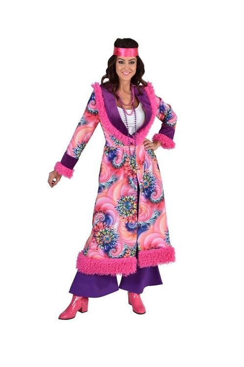 Hippie Mantel Roze/Paars Flower Chantal, Kleding | Dames, Carnavalskleding en Feestkleding, Nieuw, Ophalen of Verzenden
