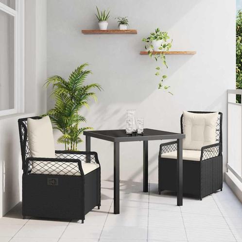vidaXL 3-Delige Tuin Eetset Zwart Poly Rattan, Tuin en Terras, Tuinsets en Loungesets, Nieuw, Rotan, Verzenden