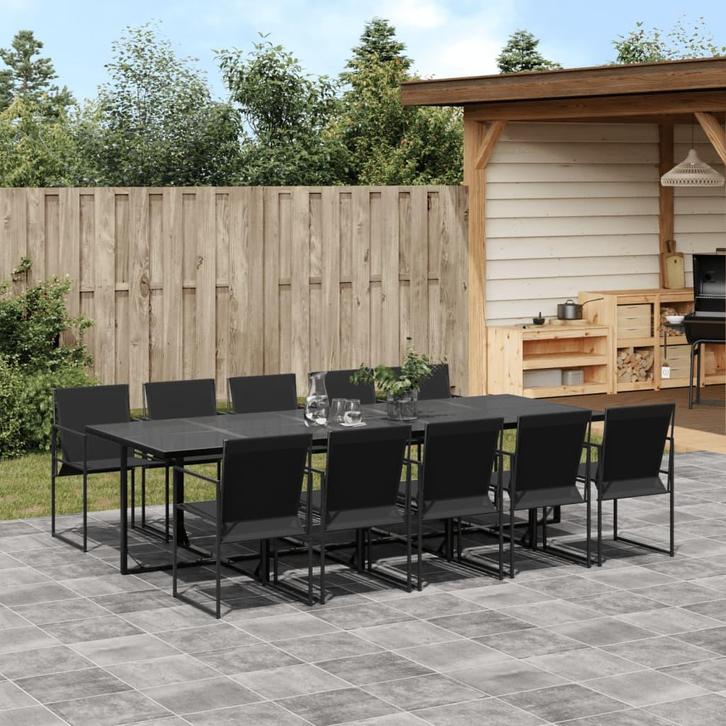vidaXL 11-delige Tuinset textileen zwart, Tuin en Terras, Tuinsets en Loungesets, Tuinset, Nieuw, Meer dan 8 zitplaatsen, Rvs