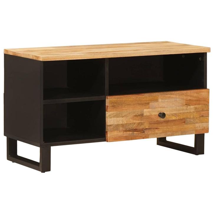 vidaXL TV-kast met lade Bruin 80 x 33 x 46 cm Massief Mango, Huis en Inrichting, Woonaccessoires | Cd- en Dvd-rekken, Nieuw, Verzenden