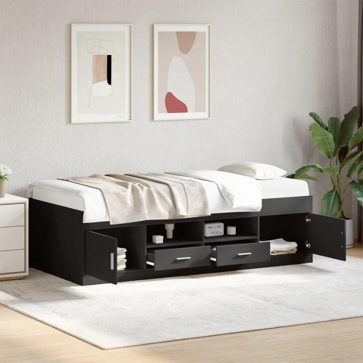 vidaXL Slaapbank met lades zonder matras 75x190 cm zwart, Huis en Inrichting, Slaapkamer | Bedden, Zwart, Nieuw, Hout, Verzenden