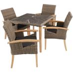Wicker tafel Tarent met 4 stoelen Rosarno - natuur, Tuin en Terras, Tuinsets en Loungesets, Verzenden, Nieuw
