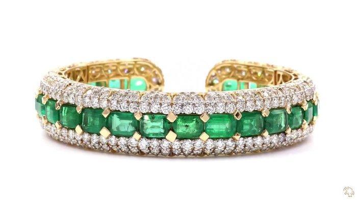 Armband - 18 karaat Geel goud - 40.32ct. tw. Smaragd -, Sieraden, Tassen en Uiterlijk, Antieke sieraden