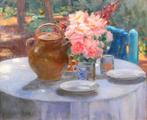 Louise Alix (1888-1980) - The table in the garden, flowers, Antiek en Kunst