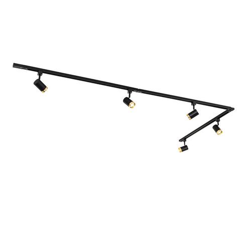 Modern railsysteem met 5 spots zwart goud 1-fase  - Iconic, Huis en Inrichting, Lampen | Spots, Nieuw, Metaal of Aluminium