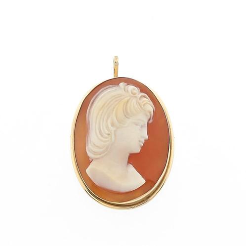 18 Krt. gouden broche/hanger met camee (vintage, schelp), Sieraden, Tassen en Uiterlijk, Bedels, Gebruikt, Overige merken, Goud