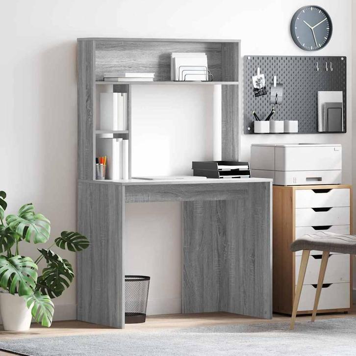 vidaXL Bureau met plank Grijs sonoma 91 x 50 x 149 cm, Huis en Inrichting, Bureaus, Nieuw, Verzenden