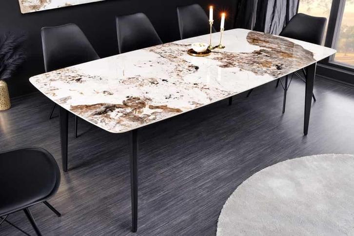 Eettafel MILANO 180cm wit Pandora keramiek zwart metalen, Huis en Inrichting, Tafels | Eettafels, Ophalen of Verzenden