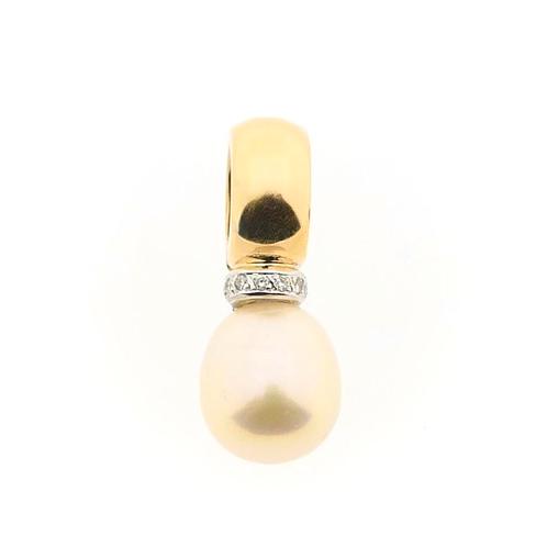 Gouden hanger met parel en diamant | 0,035 ct. (pearl), Sieraden, Tassen en Uiterlijk, Bedels, Gebruikt, Overige merken, Goud