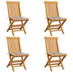 vidaXL Tuinstoelen 4 st met grijs geruite kussens massief, Verzenden, Nieuw, Teakhout