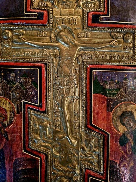 Icoon - Kruisiging van Christus - Ei-tempera op levkas op, Antiek en Kunst, Kunst | Niet-Westerse kunst