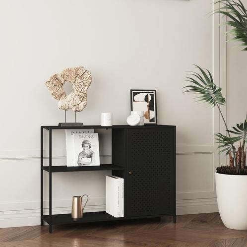 [en.casa] Metalen kast Viitasaari 75x100x30 cm zwart mat, Huis en Inrichting, Kasten | Ladekasten, Nieuw, Verzenden