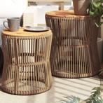 vidaXL Tuinbijzettafels 2 st met houten blad poly rattan, Verzenden, Nieuw
