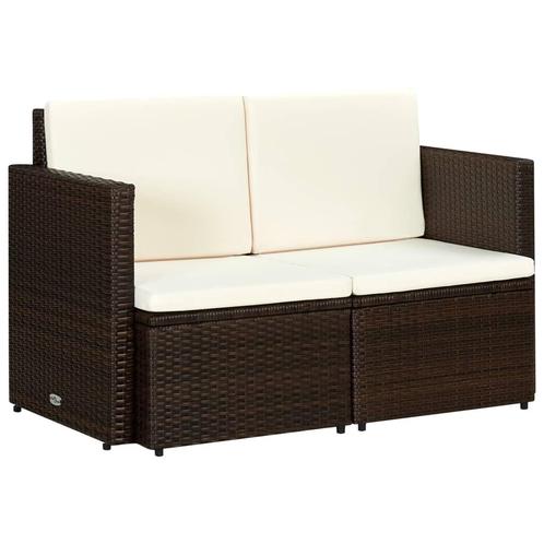 vidaXL Tuinbank 2-zits met kussens poly rattan bruin, Tuin en Terras, Tuinsets en Loungesets, Nieuw, Rotan, Verzenden
