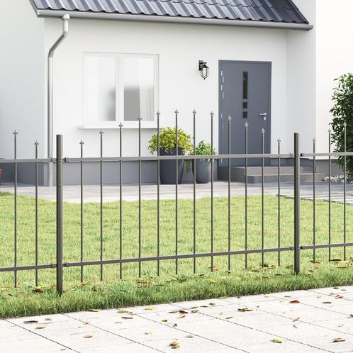 vidaXL Tuinfence met boogtop in grijs, 5,1 x 1 m, van staal, Tuin en Terras, Schuttingen, Nieuw, IJzer, Verzenden