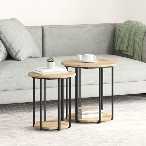 vidaXL Bijzettafel Set van 2 Artisan Eiken en Metaal, Huis en Inrichting, Tafels | Bijzettafels, Nieuw, Verzenden