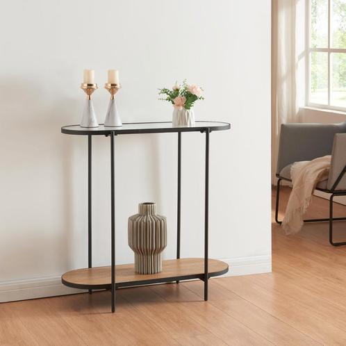 [en.casa] Console tafel Høyanger 80x80x30 cm zwart en eikenk, Huis en Inrichting, Tafels | Sidetables, Nieuw, Verzenden