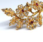 Broche - 18 karaat Geel goud Robijn - Diamant, Sieraden, Tassen en Uiterlijk, Antieke sieraden