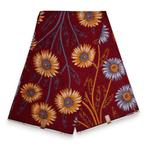 Afrikaanse stof - Rode Flowers - 100% katoen, Hobby en Vrije tijd, Stoffen en Lappen, Ophalen of Verzenden, Nieuw