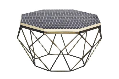Salontafel DIAMOND BONE INLAY 70cm rek ijzer messing, Huis en Inrichting, Tafels | Salontafels, Ophalen of Verzenden