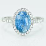 Ring Platina -  3.32ct. tw. Saffier - Diamant - Sri Lanka