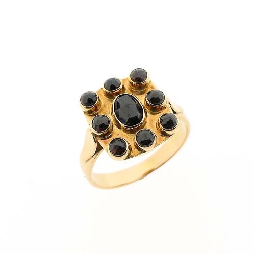 Gouden heren ring met granaat stenen | Vintage, Sieraden, Tassen en Uiterlijk, Ringen, Dame of Heer, Met edelsteen, Overige kleuren