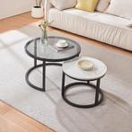 Salontafel set van 2 Kokkola rookglas marmer wit en zwart [e, Huis en Inrichting, Tafels | Salontafels, Verzenden, Nieuw