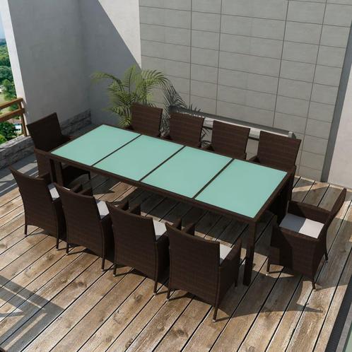 vidaXL 11-delige Tuinset met kussens poly rattan bruin, Tuin en Terras, Tuinsets en Loungesets, Tuinset, Nieuw, Meer dan 8 zitplaatsen