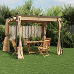 vidaXL Prieel met gordijnen 3x3 m staal taupe, Tuin en Terras, Partytenten, Verzenden, Nieuw